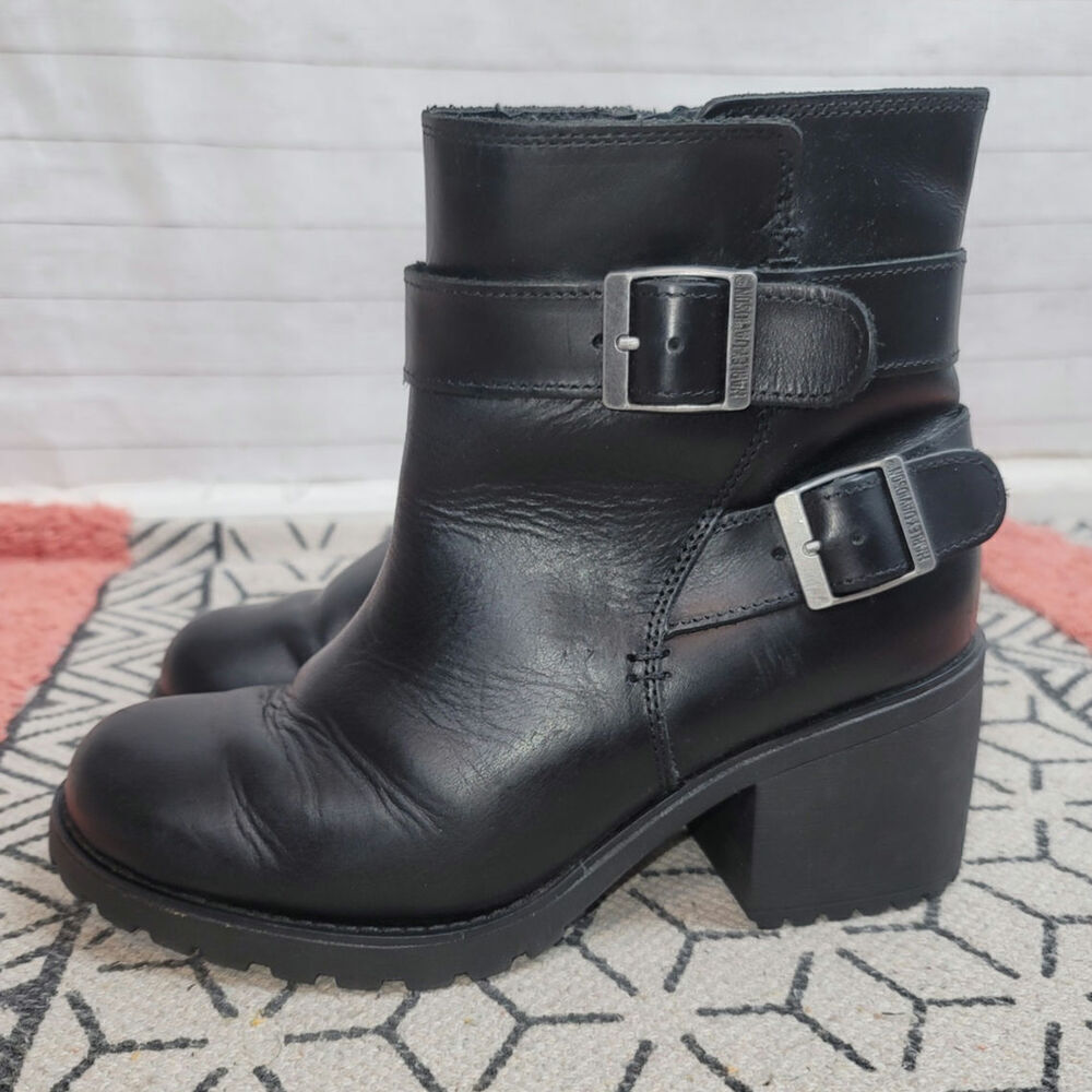 Harley-Davidson Black Leather Ankle Boots with Buckles